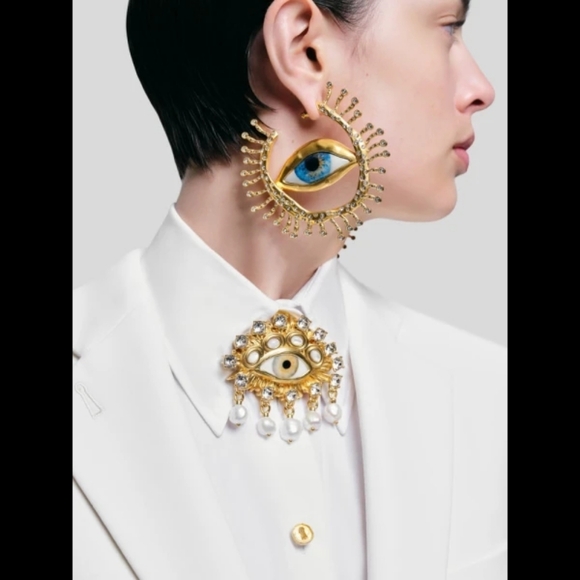 🆕️ Schiaparelli Genuine Gold and Blue Eye Motif Earrings - Picture 9 of 15